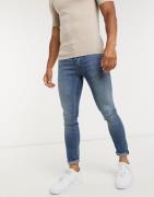 Topman - Mellemvaskede spray on-jeans i økologisk bomuldsblanding-Blå