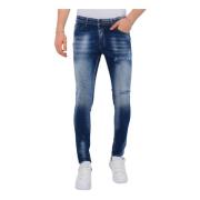 Blå Stone Washed Herre Slim Fit Jeans -1076