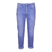 Blå Denim Jeans med Juveleret Knap