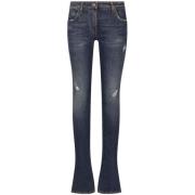 Blå Skinny-Fit Denim Jeans med Slidt Effekt