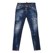 Mørkeblå Skater Jeans med Slidte Detaljer