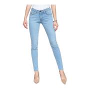 Blå Skinny Jeans med Høj Talje og Patchet Logo